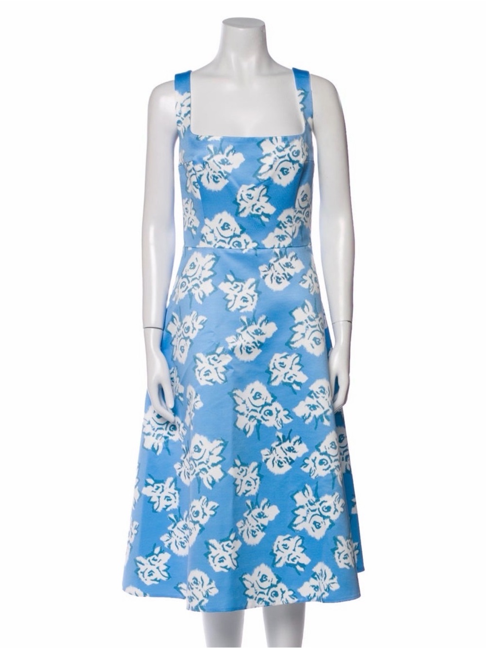 Emilia Wickstead Sky-Blue Floral Square-Neck Midi Dress